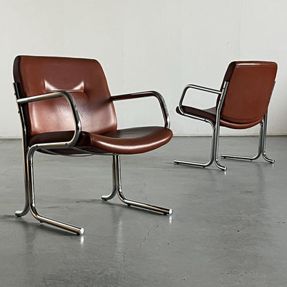 Vintage Armlehnstuhl Braun Leder Chromstahl 1970er Italien