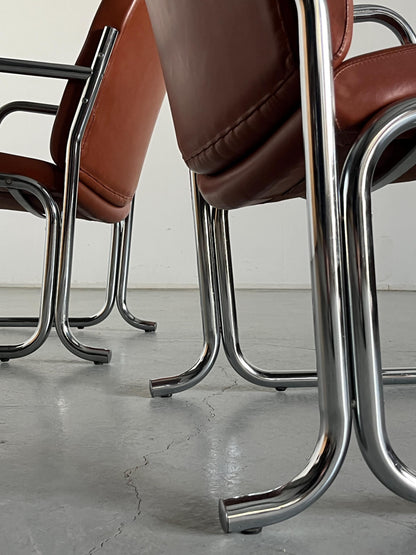 Vintage Armlehnstuhl Braun Leder Chromstahl 1970er Italien