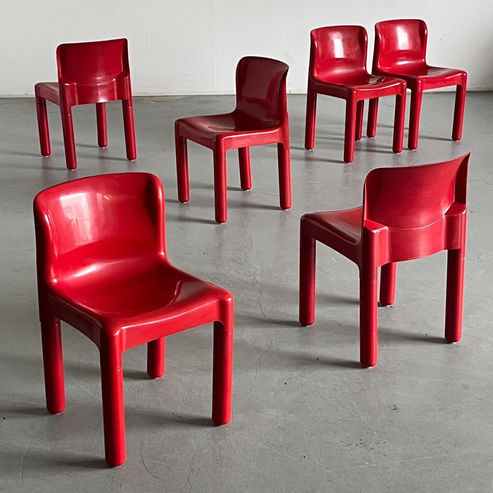 Vintage 4875 Esszimmerstuhl von Carlo Bartoli für Kartell Rot 1970er Italien