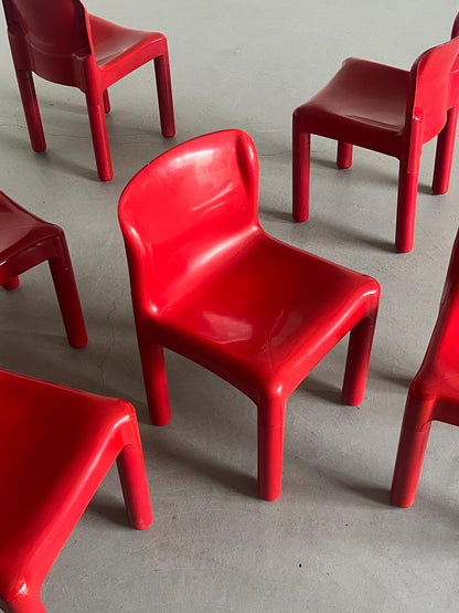 Vintage 4875 Esszimmerstuhl von Carlo Bartoli für Kartell Rot 1970er Italien