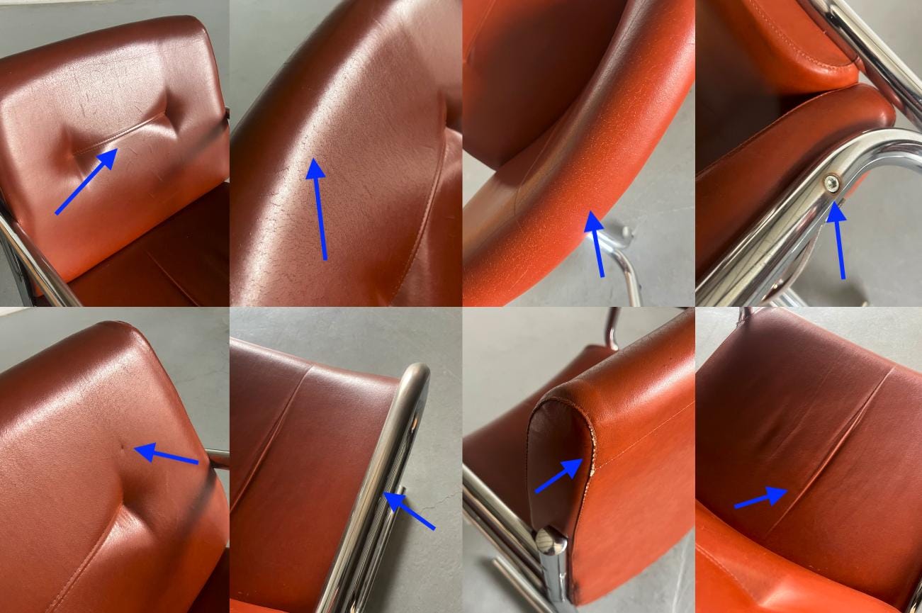 Vintage Armlehnstuhl Braun Leder Chromstahl 1970er Italien