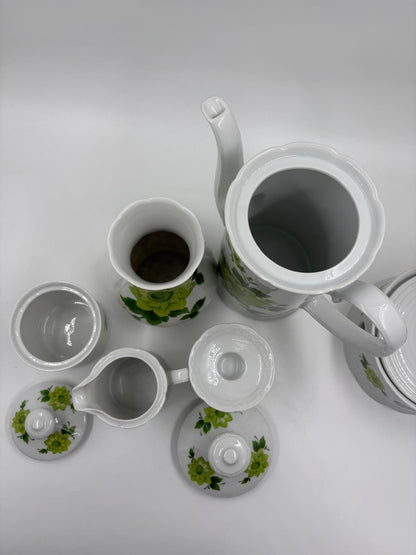 Vintage Geschirr Set von Mitterteich Porzellan mit grünem Blumendekor, 7-teilig, komplett