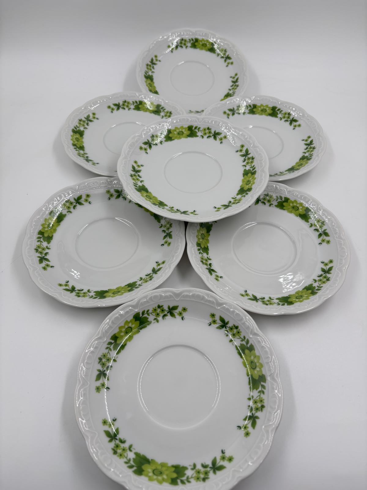 Vintage Geschirr Set von Mitterteich Porzellan mit grünem Blumendekor, 7-teilig, komplett