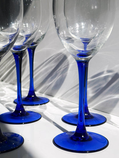 Vintage Weinglas Set von 6 von Luminarc Blau