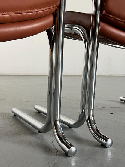 Vintage Armlehnstuhl Braun Leder Chromstahl 1970er Italien