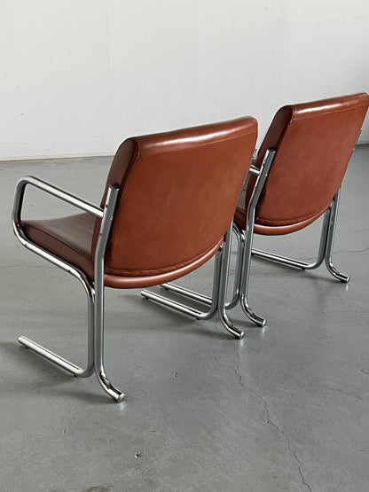 Vintage Armlehnstuhl Braun Leder Chromstahl 1970er Italien
