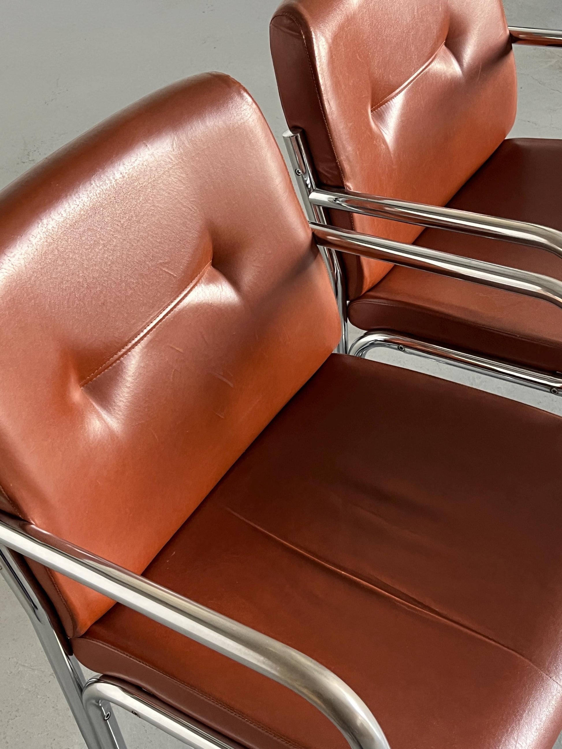 Vintage Armlehnstuhl Braun Leder Chromstahl 1970er Italien
