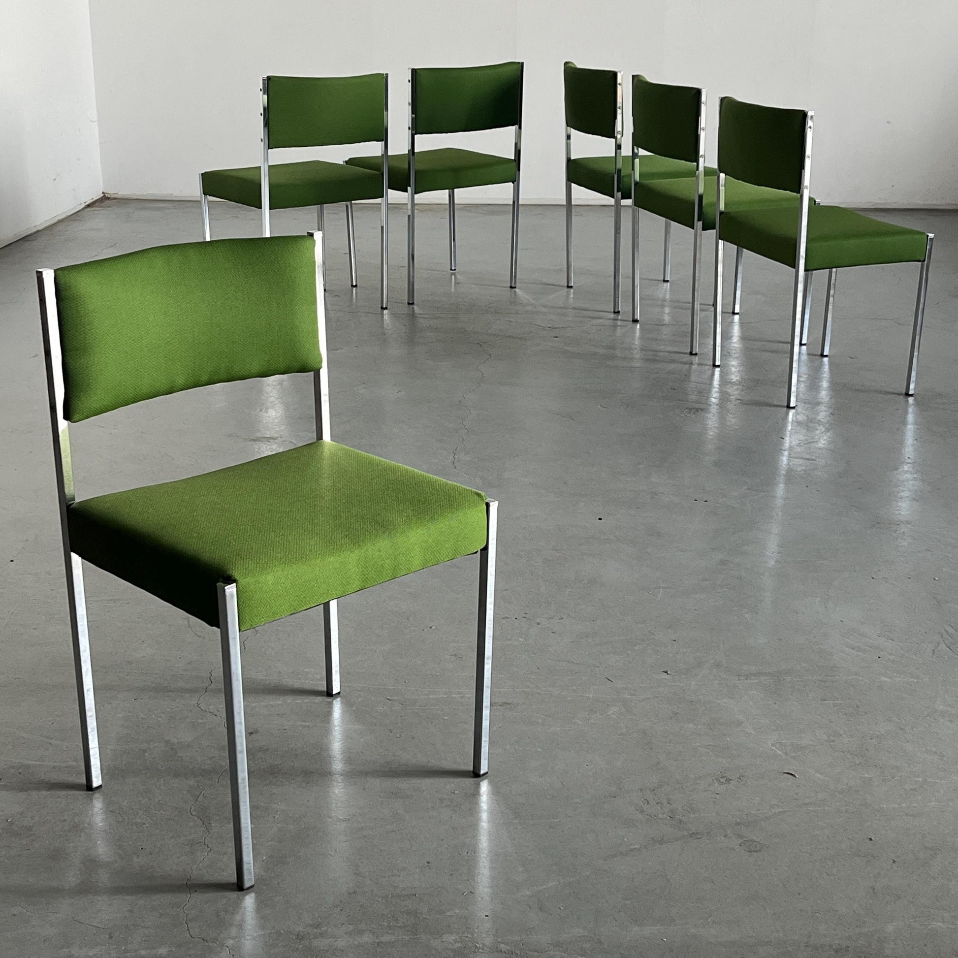 Vintage Mid-Century Modern Stuhl von Wiesner Hager in Grün Chromstahl 1960er