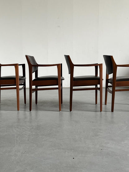 Vintage Armlehnstuhl Buchenholz Kunstleder Dunkelbraun 1970er Italien Set von 4