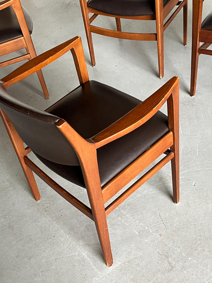 Vintage Armlehnstuhl Buchenholz Kunstleder Dunkelbraun 1970er Italien Set von 4