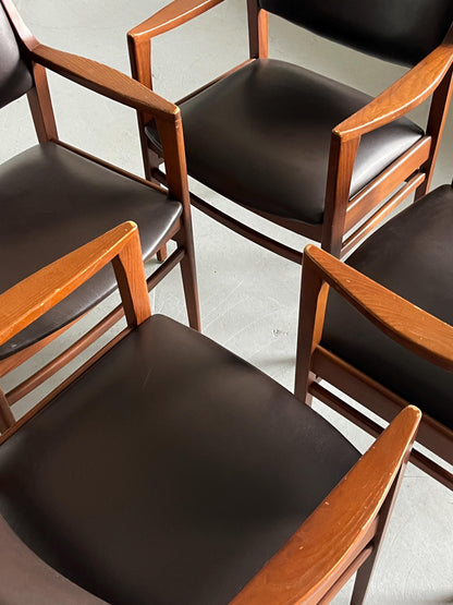 Vintage Armlehnstuhl Buchenholz Kunstleder Dunkelbraun 1970er Italien Set von 4