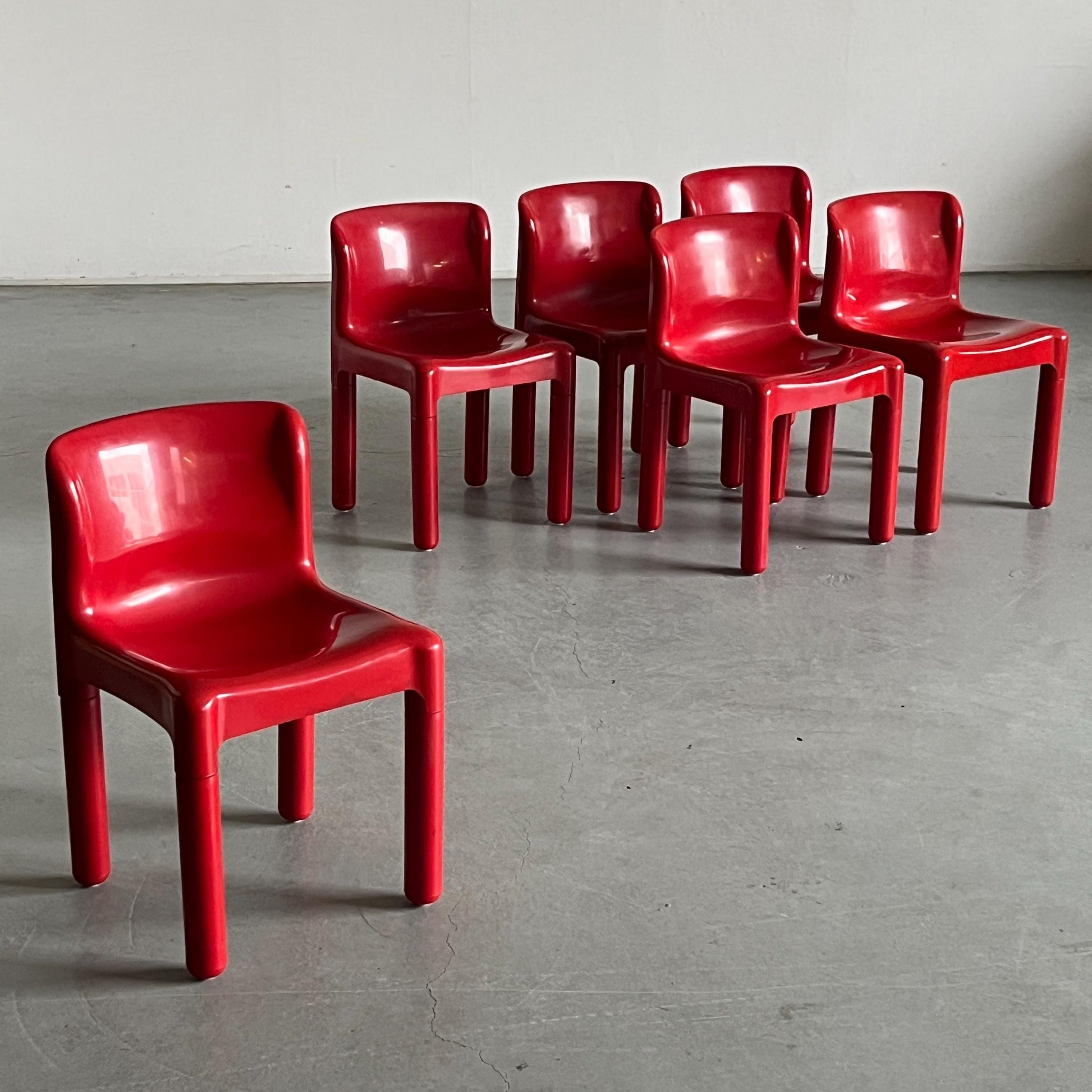 Vintage 4875 Esszimmerstuhl von Carlo Bartoli für Kartell Rot 1970er Italien