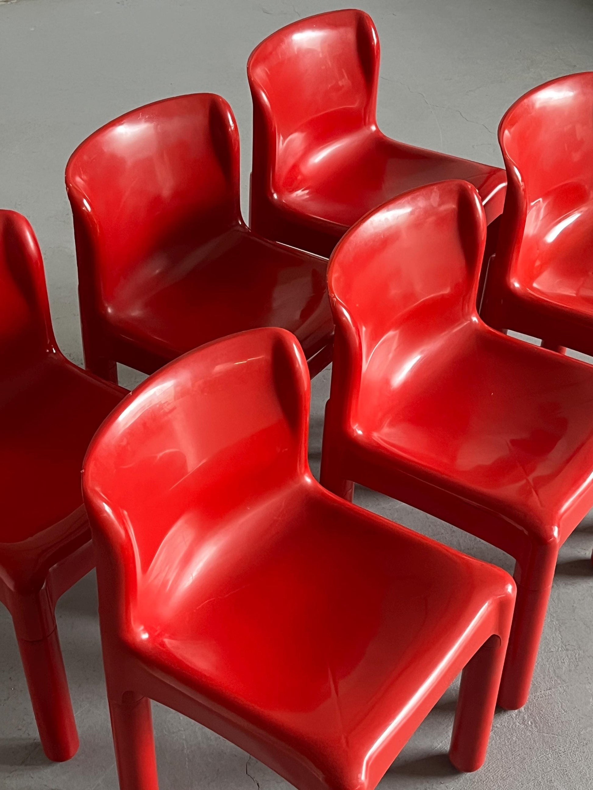 Vintage 4875 Esszimmerstuhl von Carlo Bartoli für Kartell Rot 1970er Italien
