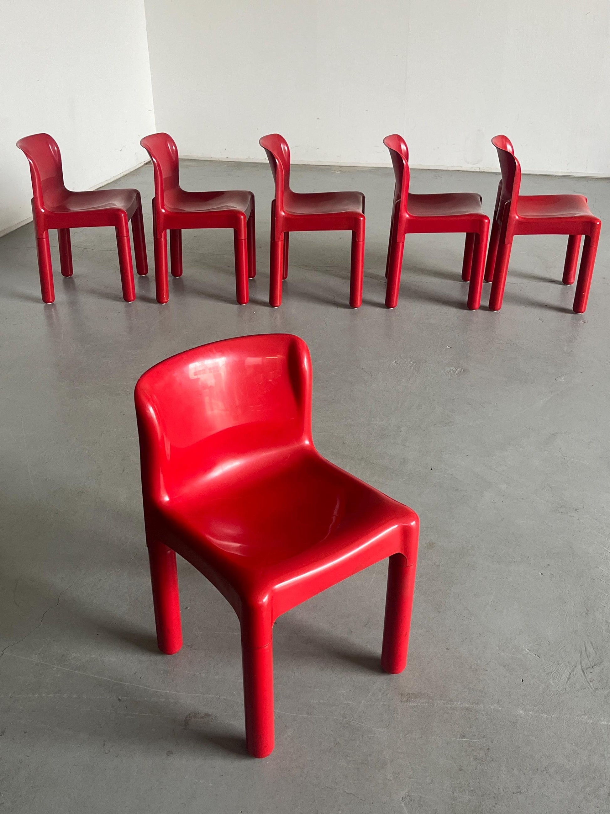 Vintage 4875 Esszimmerstuhl von Carlo Bartoli für Kartell Rot 1970er Italien