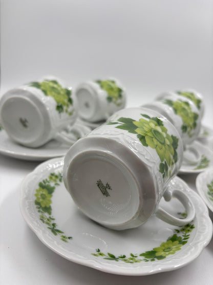 Vintage Geschirr Set von Mitterteich Porzellan mit grünem Blumendekor, 7-teilig, komplett