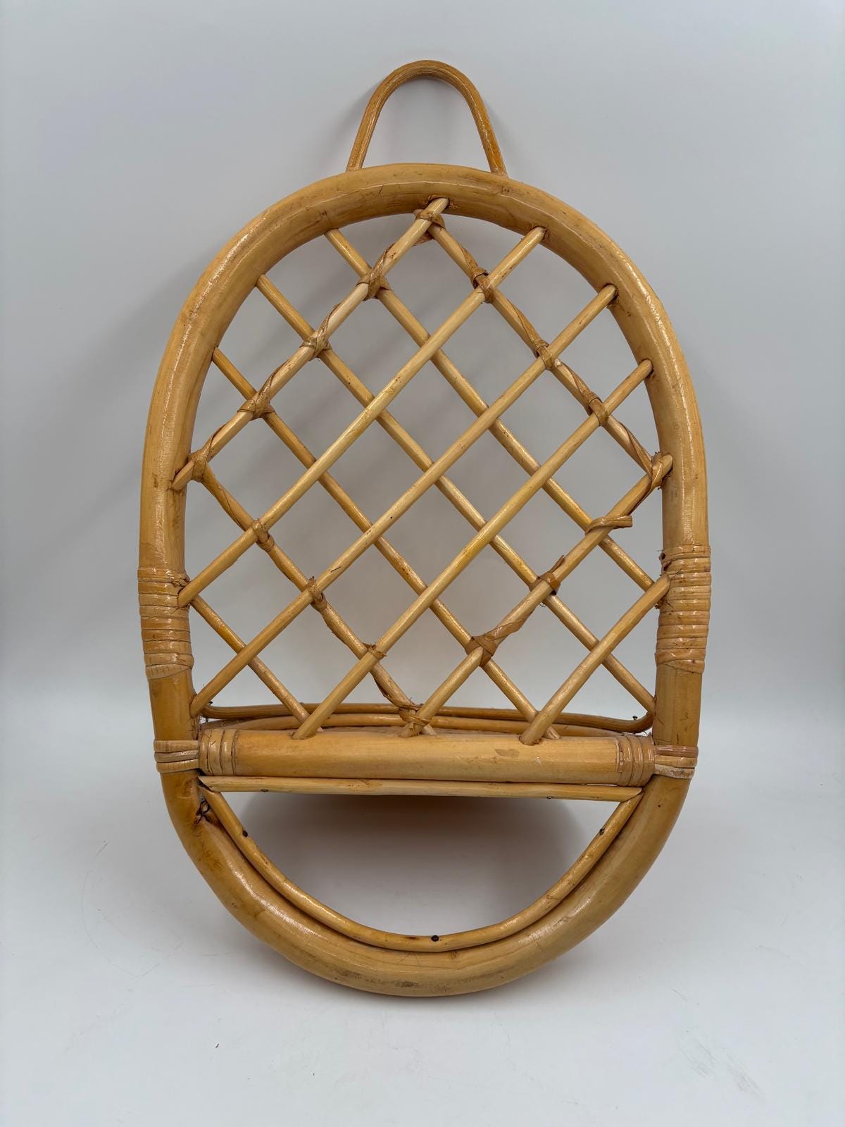 Vintage Wandregal Rattan oval von Handgeflochten natur 40x25 cm