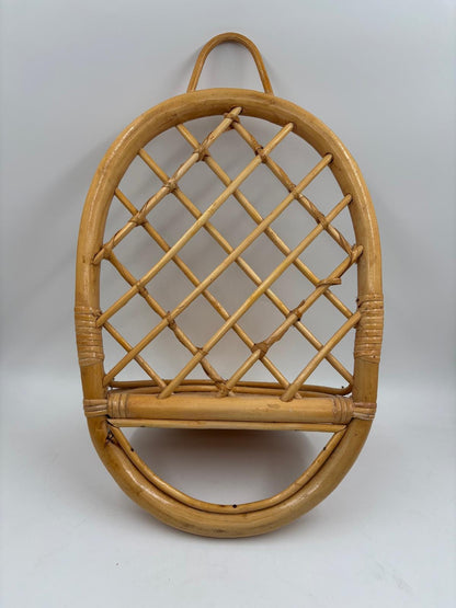 Vintage Wandregal Rattan oval von Handgeflochten natur 40x25 cm