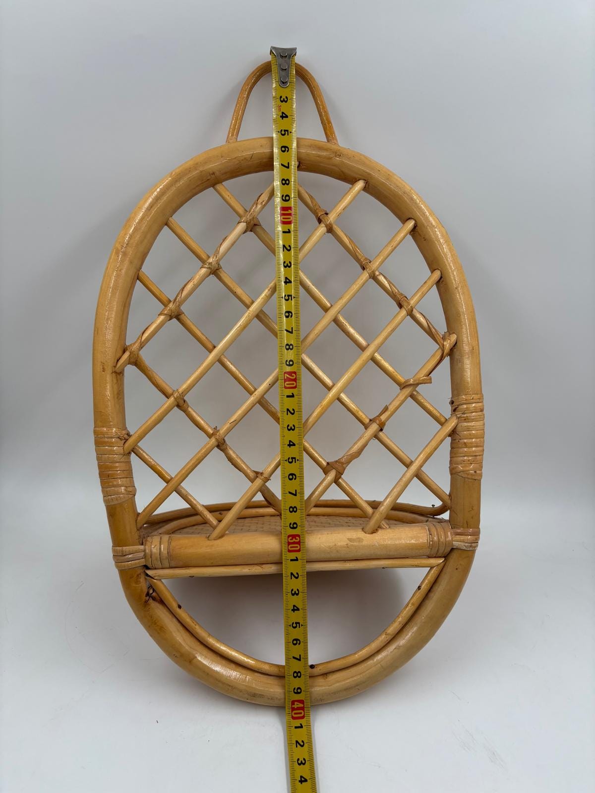 Vintage Wandregal Rattan oval von Handgeflochten natur 40x25 cm