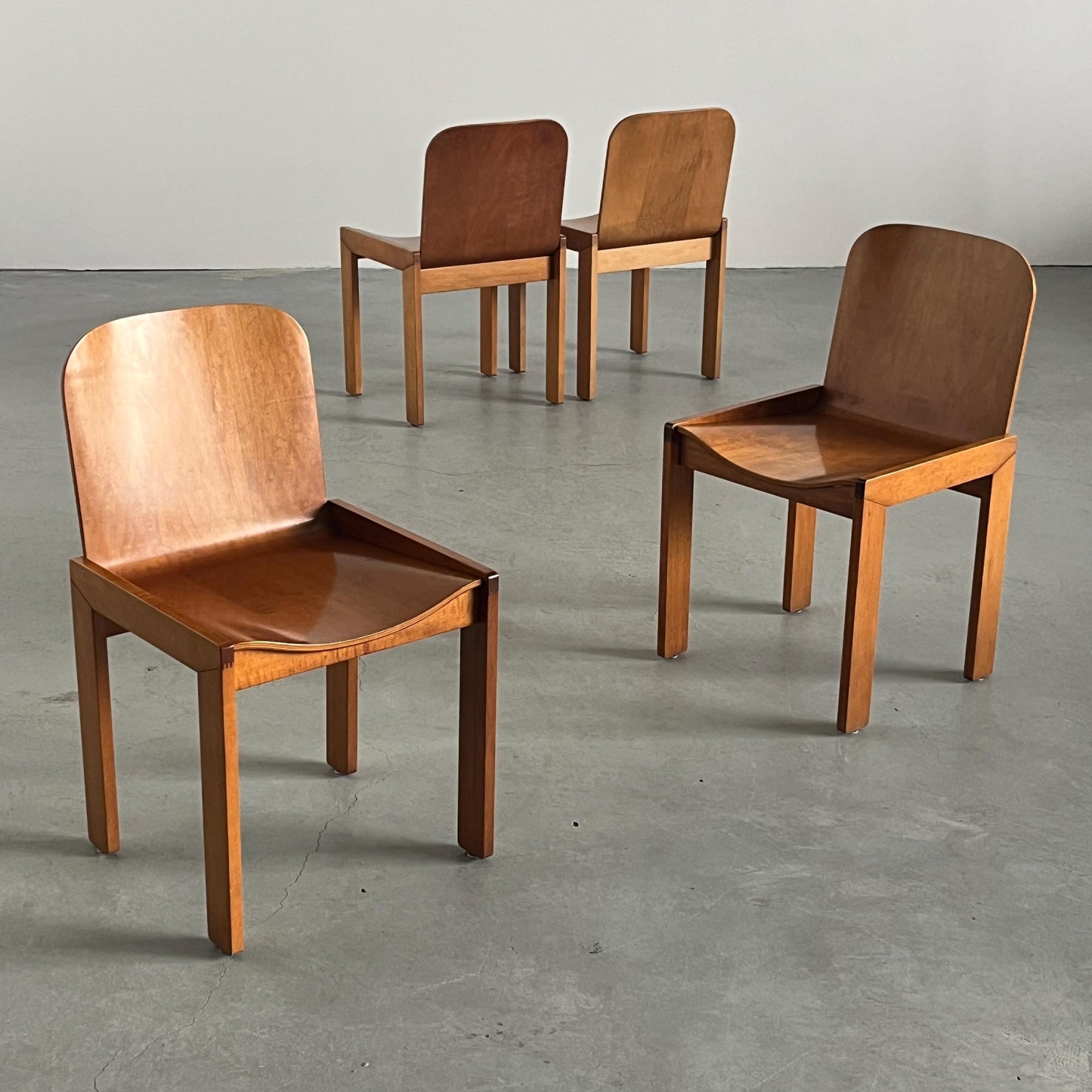 Vintage Esszimmerstuhl Sperrholz Esche von Molteni im Stil von Afra & Tobia Scarpa Set von 4