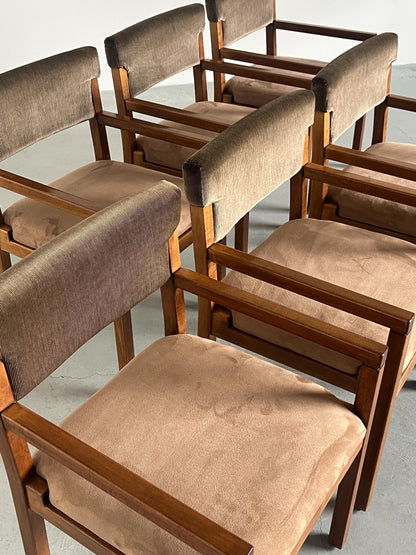 Vintage Armlehnstuhl Buchenholz Samt gestreift 1970er Italien