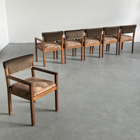 Vintage Armlehnstuhl Buchenholz Samt gestreift 1970er Italien