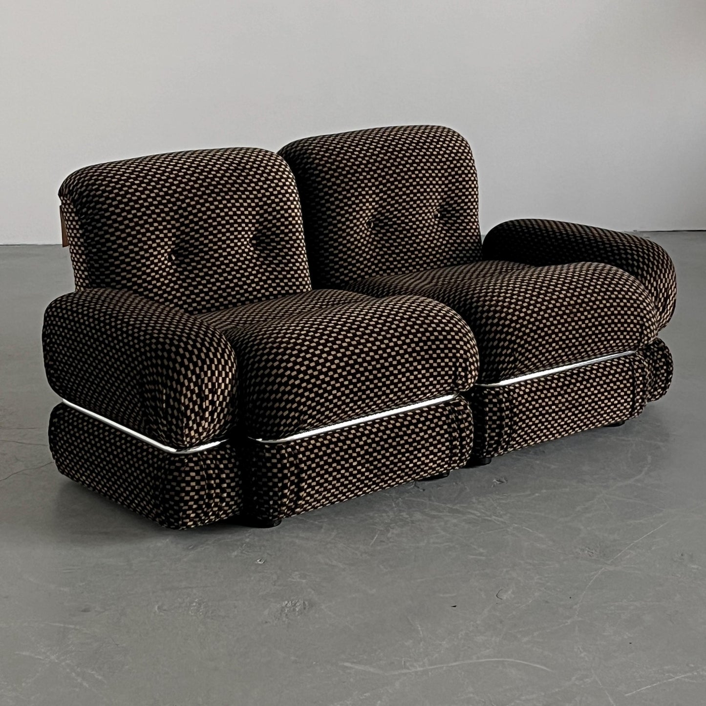 Vintage Loveseat kariert Chromstahl 1970er Italien