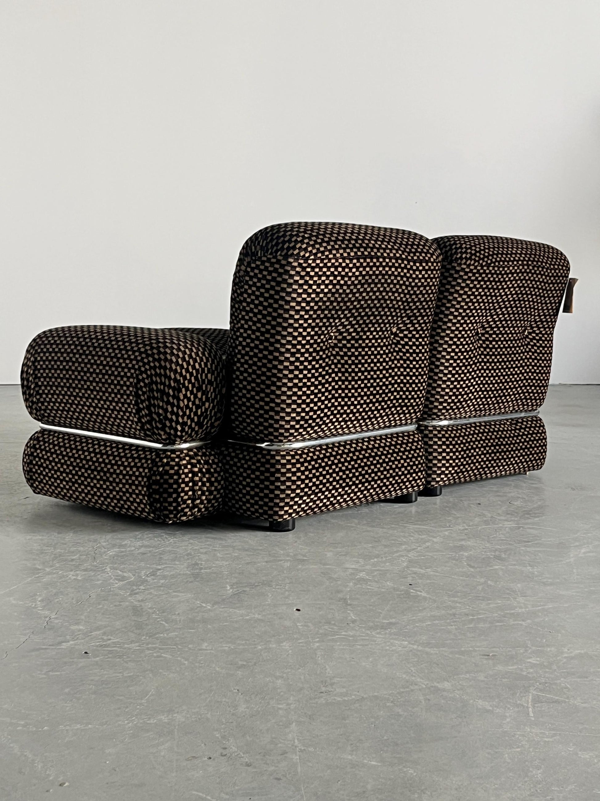 Vintage Loveseat kariert Chromstahl 1970er Italien