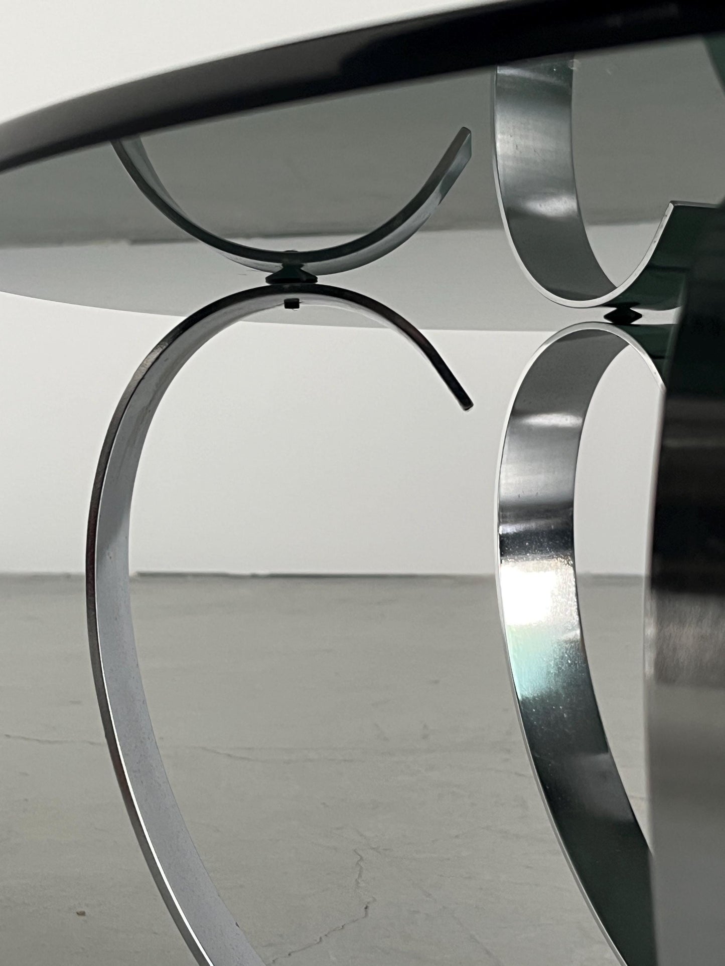 Vintage Couchtisch Rauchglas Holz Stahl Mid-Century Modern 1970er Italien