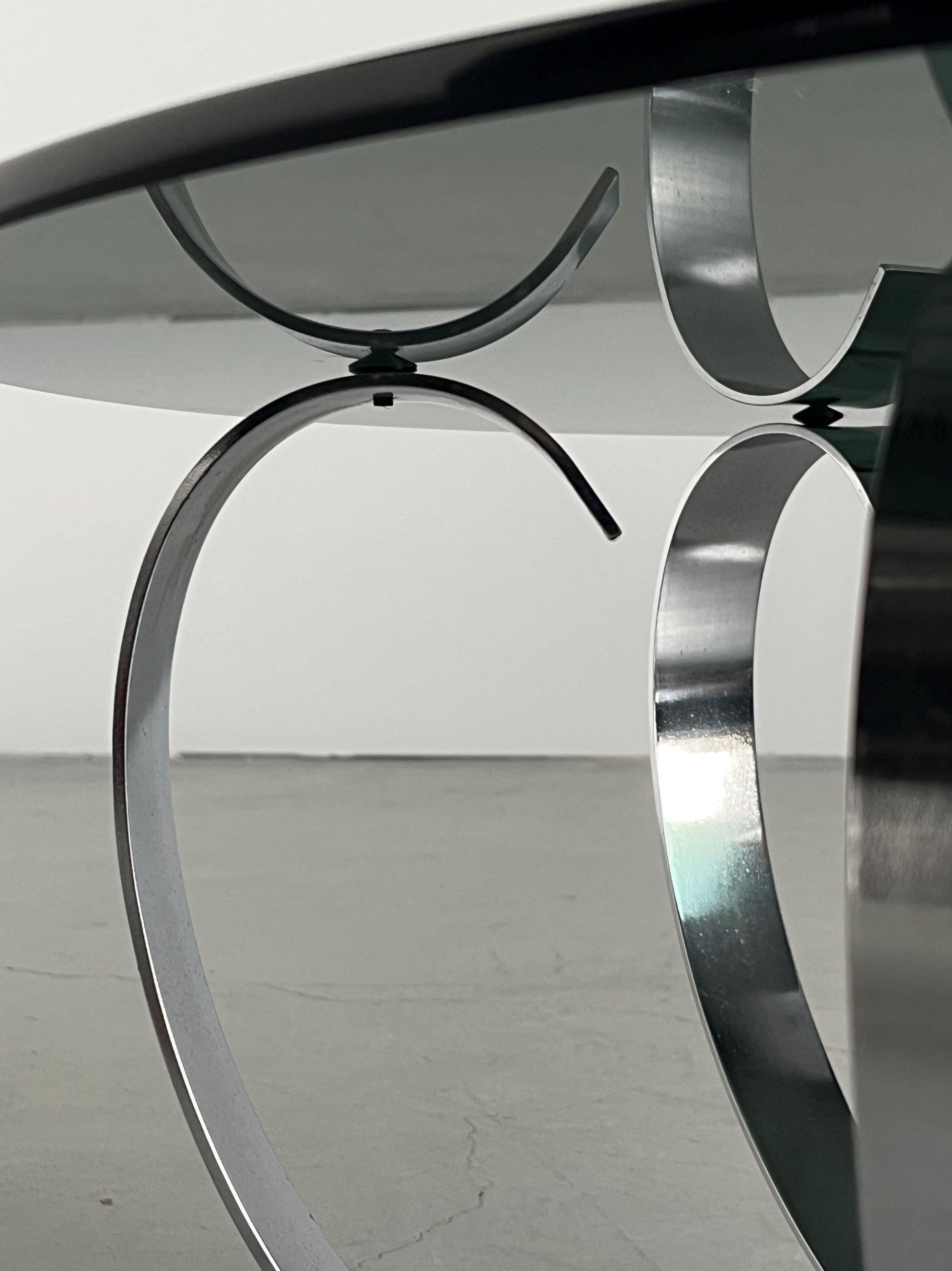 Vintage Couchtisch Rauchglas Holz Stahl Mid-Century Modern 1970er Italien