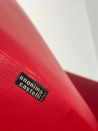 Vintage Alky Stuhl von Giancarlo Piretti für Anonima Castelli Rot Leder Holz