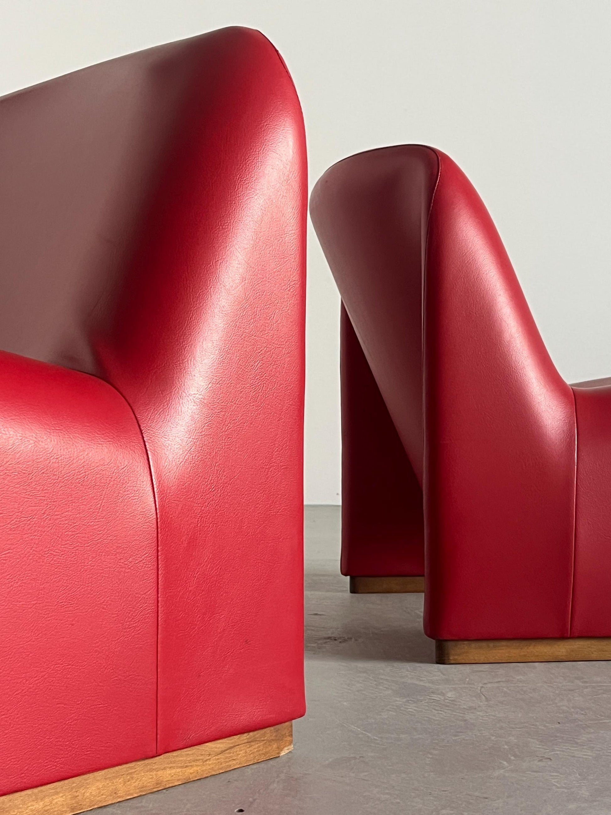 Vintage Alky Stuhl von Giancarlo Piretti für Anonima Castelli Rot Leder Holz