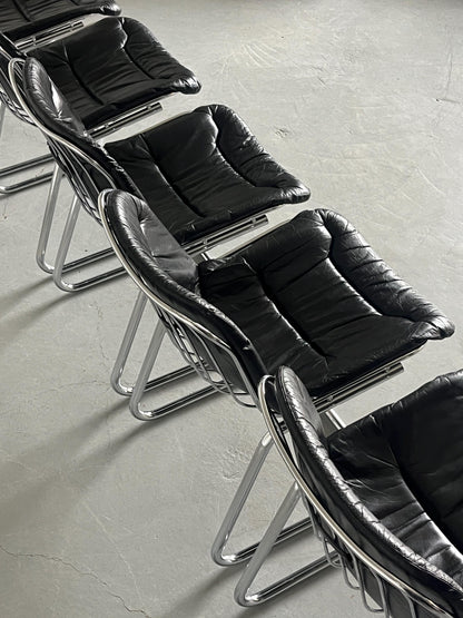 Vintage Freischwinger Essstuhl von Gastone Rinaldi in Schwarz 1970er Italien