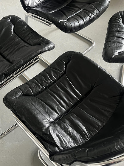 Vintage Freischwinger Essstuhl von Gastone Rinaldi in Schwarz 1970er Italien