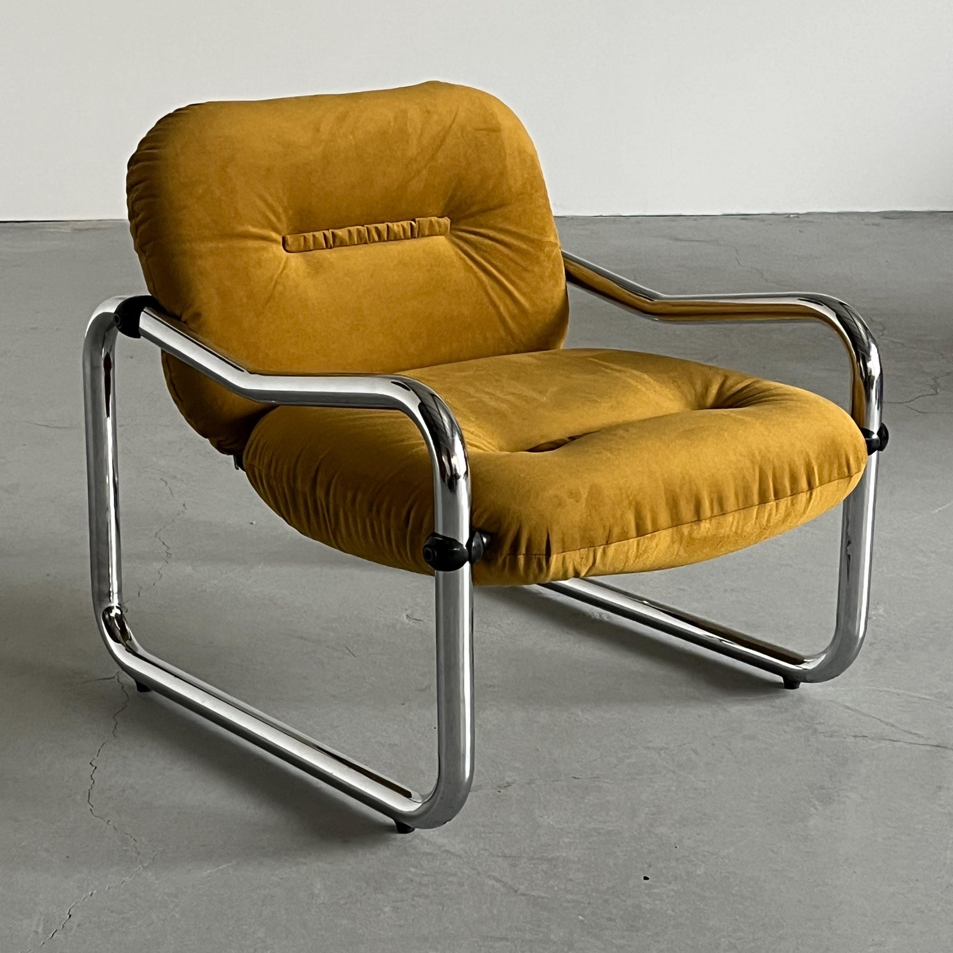 Vintage Sessel Mid-Century Modern Chromstahl Senfgelb 1970er Italien