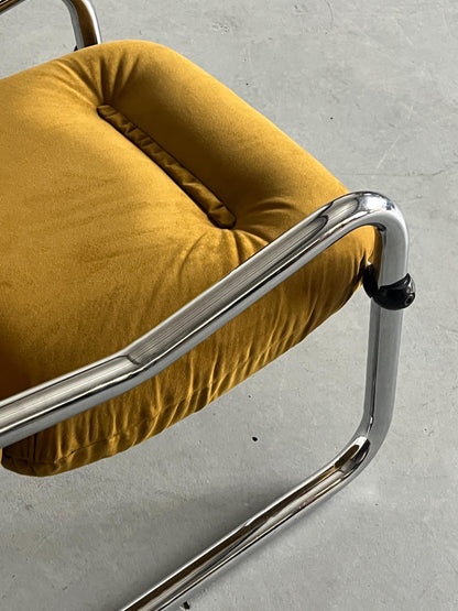 Vintage Sessel Mid-Century Modern Chromstahl Senfgelb 1970er Italien