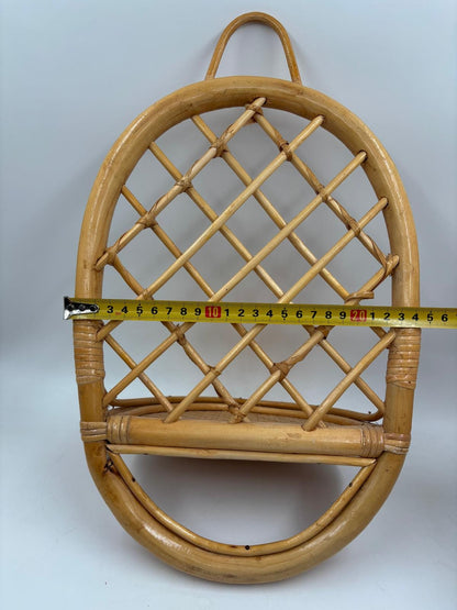 Vintage Wandregal Rattan oval von Handgeflochten natur 40x25 cm