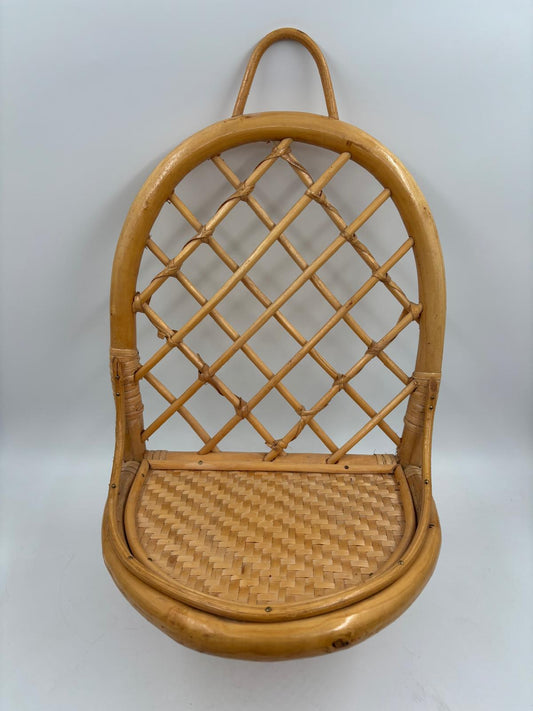 Vintage Wandregal Rattan oval von Handgeflochten natur 40x25 cm