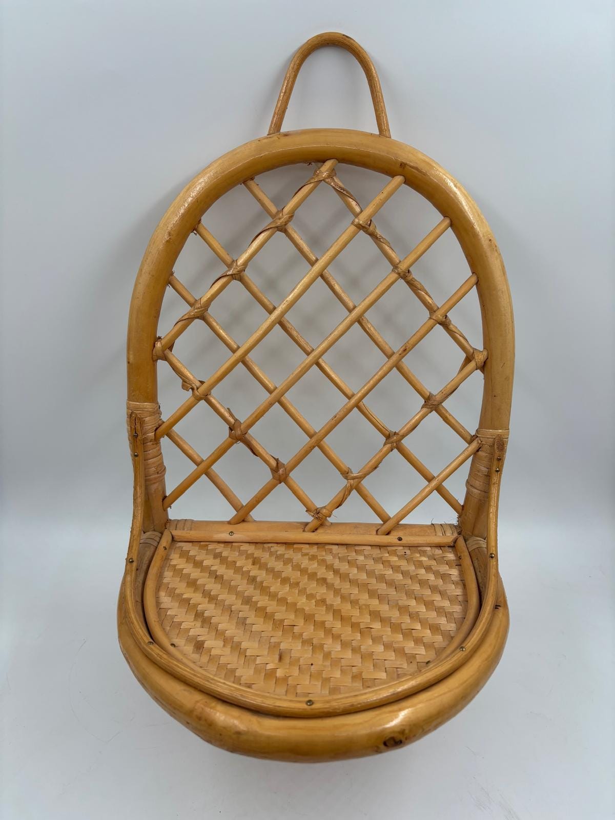 Vintage Wandregal Rattan oval von Handgeflochten natur 40x25 cm