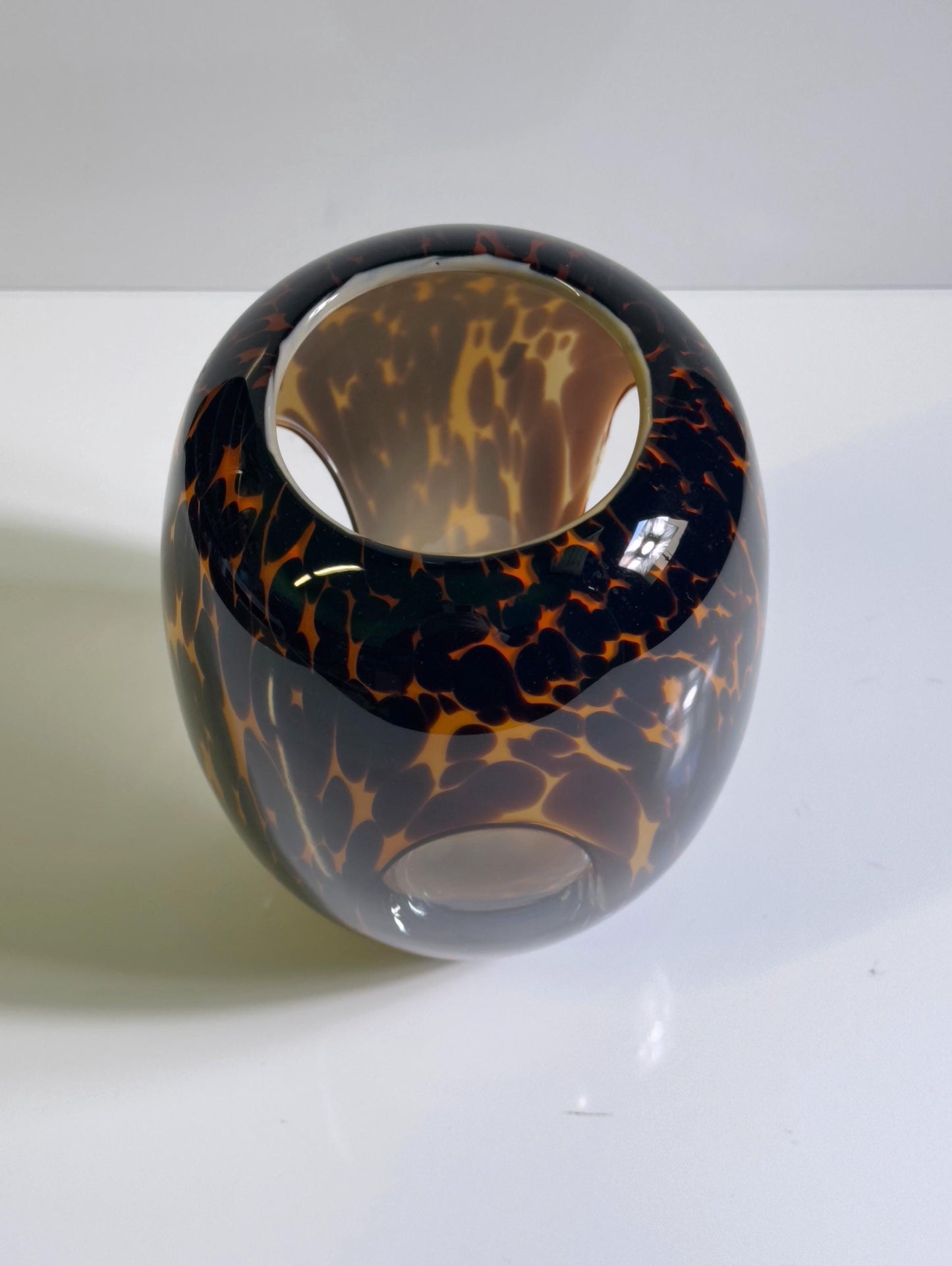 Vintage Vase Tortoise Glas von Leo Schildtpatt für Murano braun Flecken 1980er