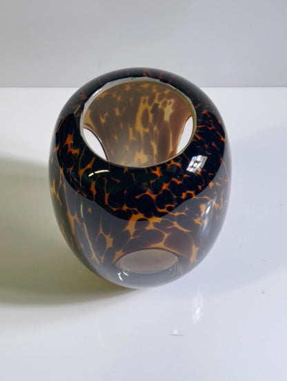 Vintage Vase Tortoise Glas von Leo Schildtpatt für Murano braun Flecken 1980er