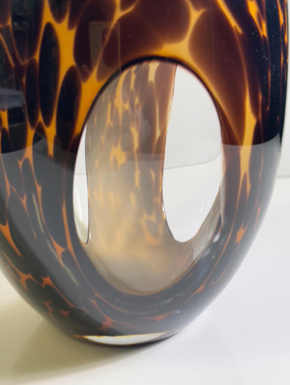 Vintage Vase Tortoise Glas von Leo Schildtpatt für Murano braun Flecken 1980er