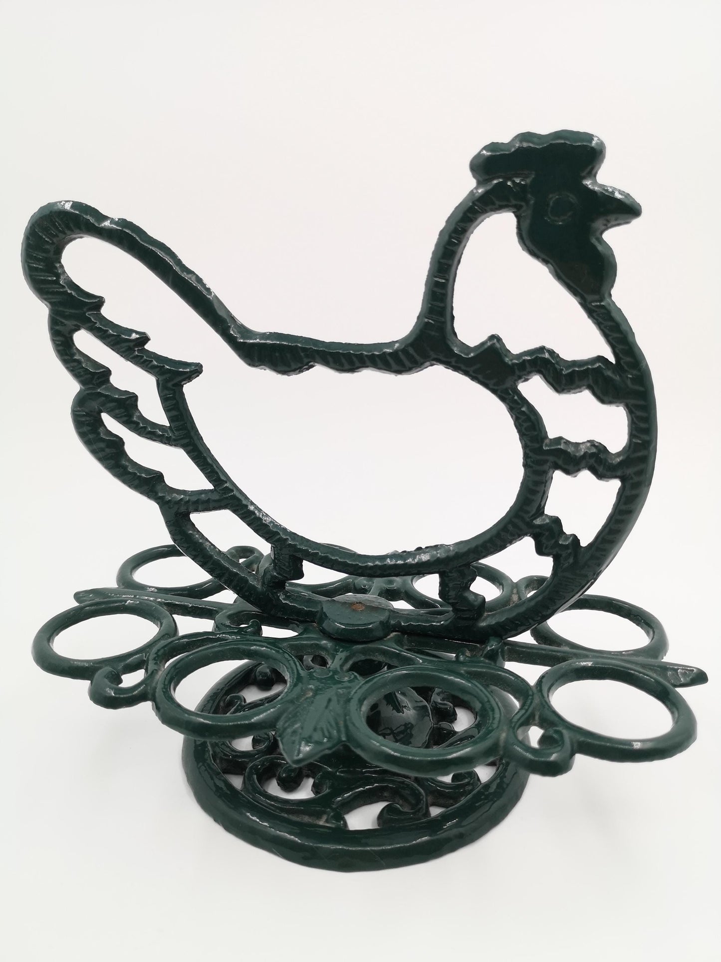 Vintage Eierhalter Huhn aus Gusseisen von LandhausCharmanter, dunkelgrün lackiert, stabil, dekorativ