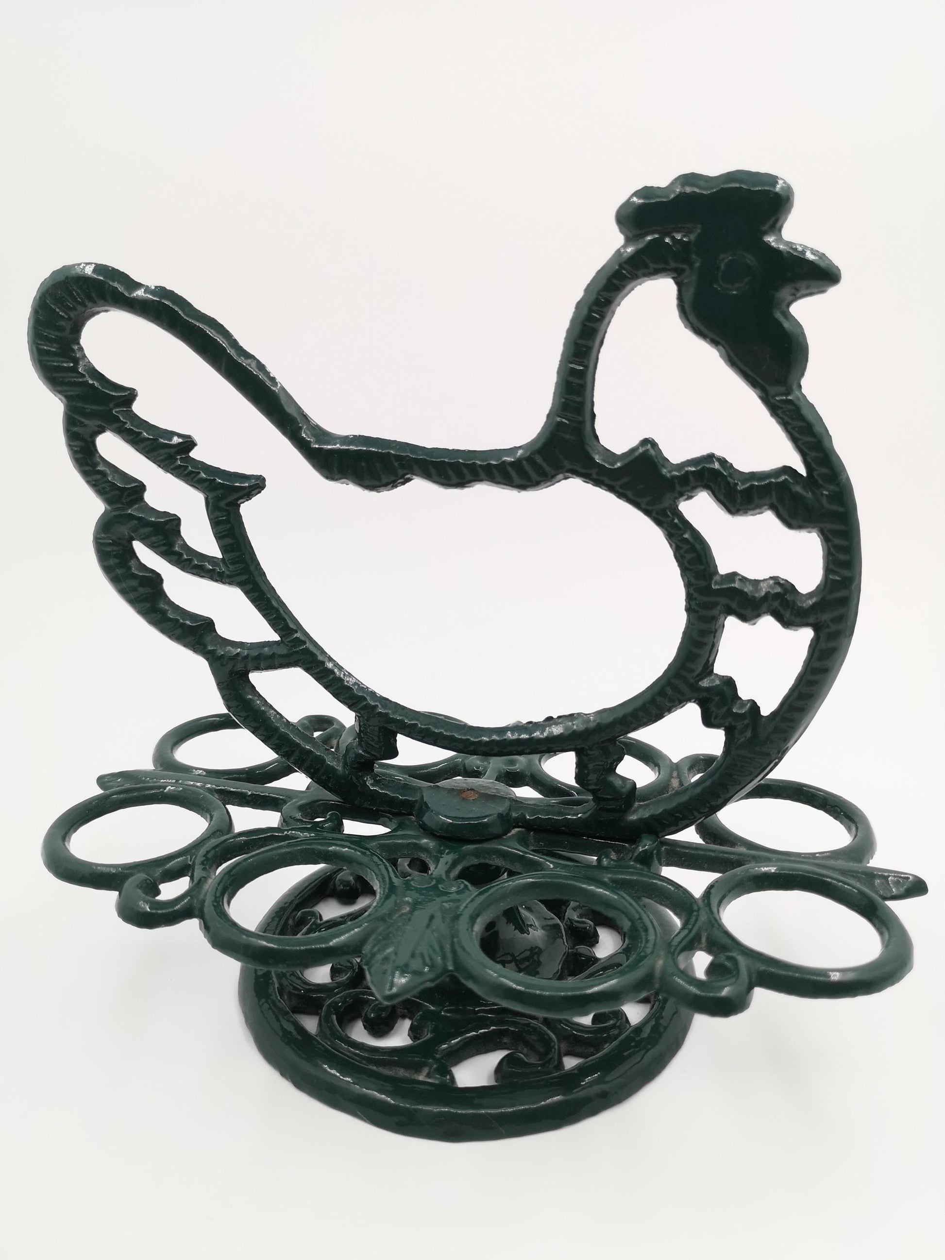 Vintage Eierhalter Huhn aus Gusseisen von LandhausCharmanter, dunkelgrün lackiert, stabil, dekorativ