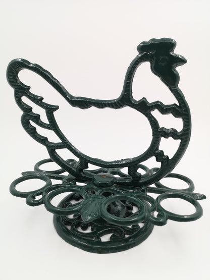Vintage Eierhalter Huhn aus Gusseisen von LandhausCharmanter, dunkelgrün lackiert, stabil, dekorativ