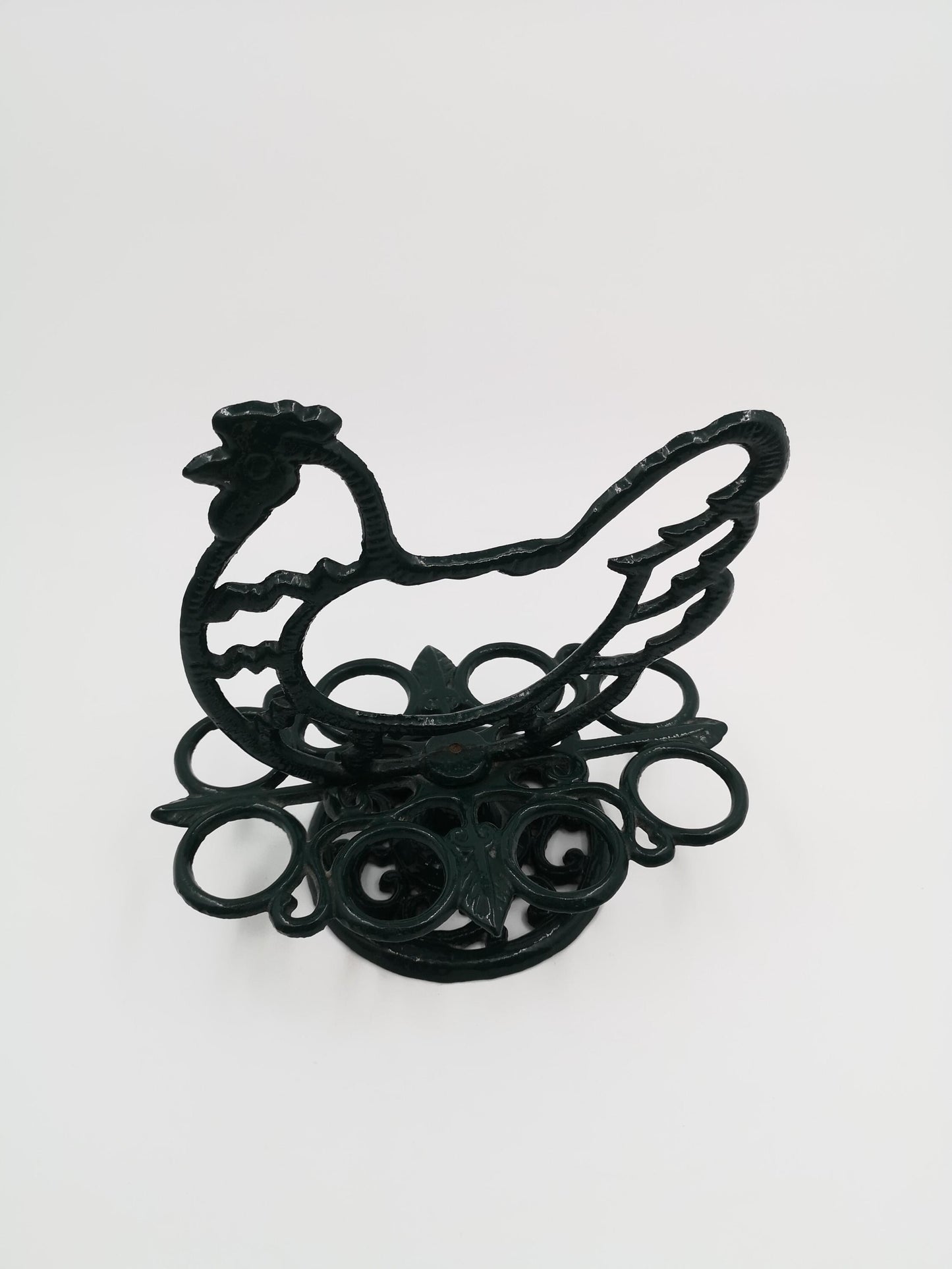 Vintage Eierhalter Huhn aus Gusseisen von LandhausCharmanter, dunkelgrün lackiert, stabil, dekorativ