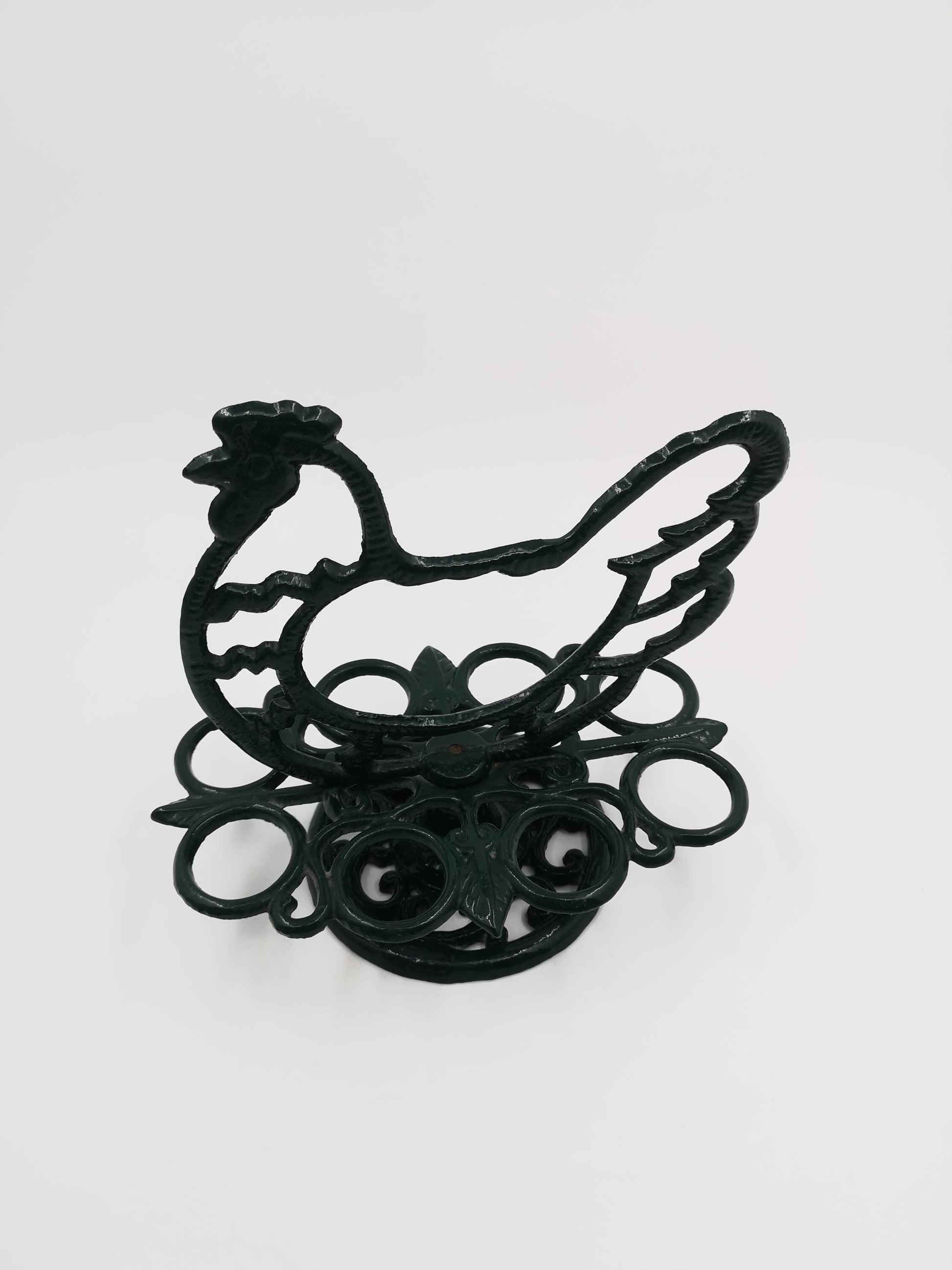 Vintage Eierhalter Huhn aus Gusseisen von LandhausCharmanter, dunkelgrün lackiert, stabil, dekorativ