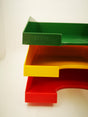 Vintage letter tray set of 3 by LEITZ, green, yellow, red, stackable