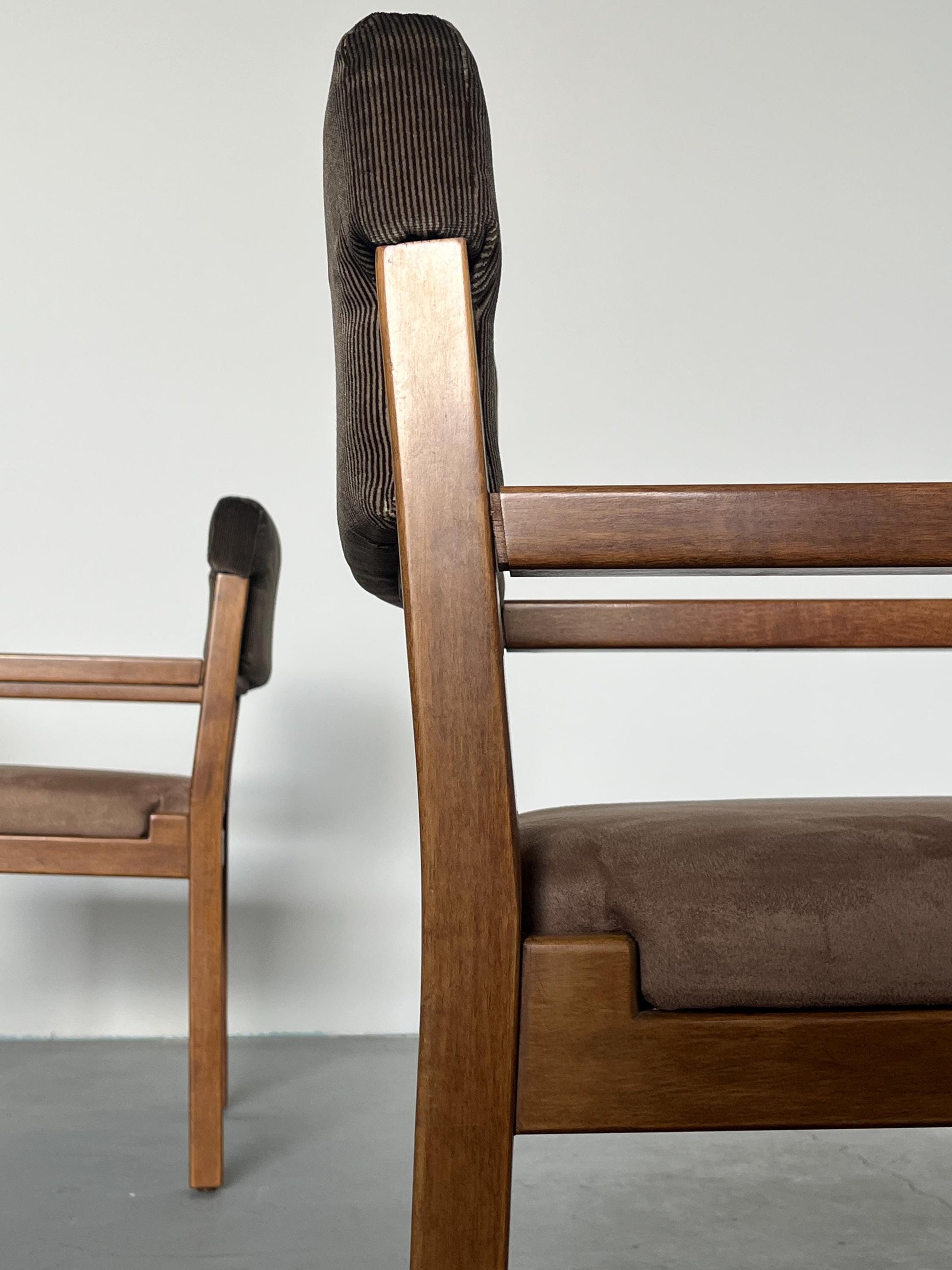 Vintage Armlehnstuhl Buchenholz Samt gestreift 1970er Italien