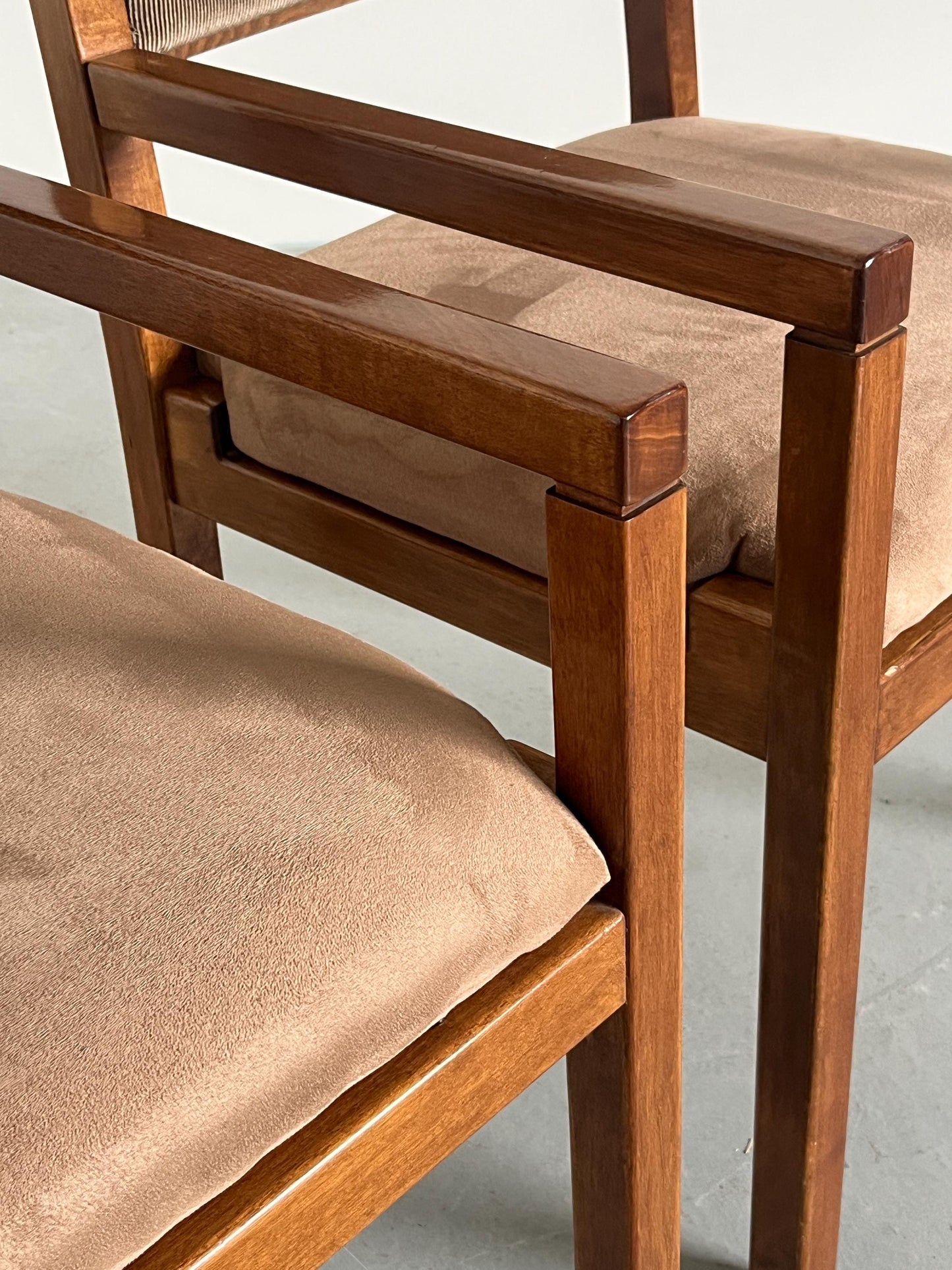 Vintage Armlehnstuhl Buchenholz Samt gestreift 1970er Italien