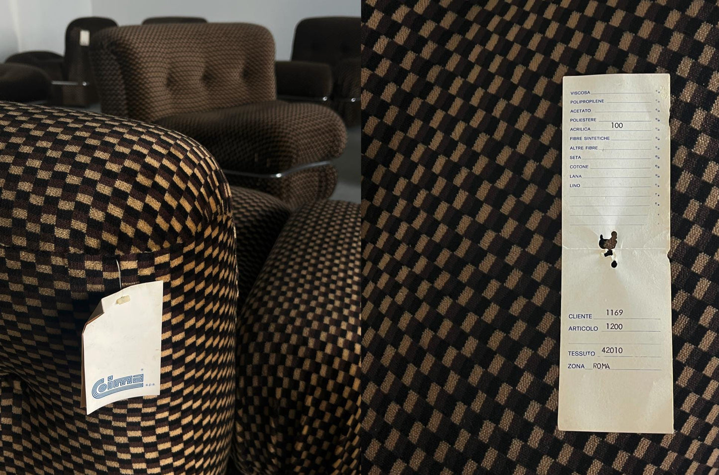 Vintage Sitzmöbel Mid-Century Modern kariert verchromt Set von 7